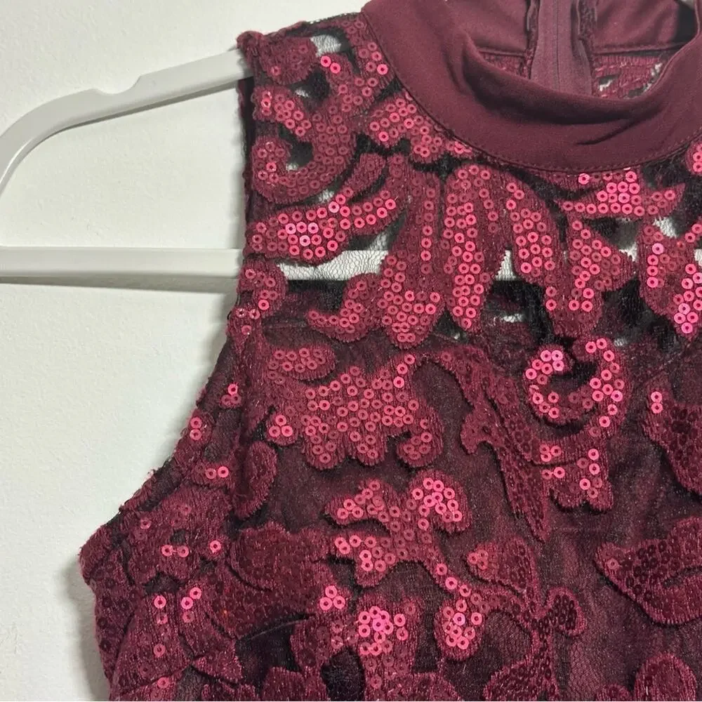 Sparkling Elegance Speechless Burgundy Lace Sequin Crop Top Size Adult 0 Dance